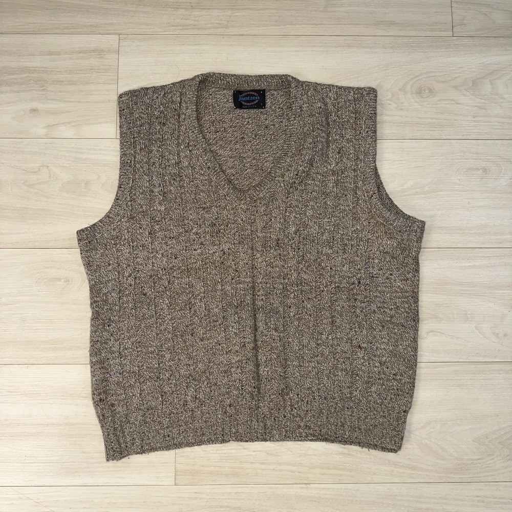 Vintage Jantzen Cable Knit Sweater Vest Men's Large V-Neck Preppy Golf Wool 90s